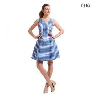 Blue and White Striped Sleeveless Dress Linen Cotton Blend